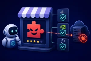 ** AI agent explores a skill marketplace with security elements and challenges.