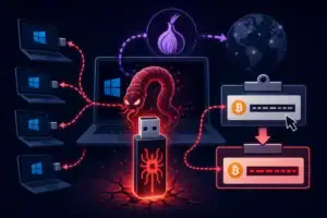 Схема работы крипто-клиппера с USB и Tor для заражения Windows.
