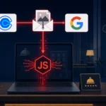 Diagram illustrating Node.js TonRAT phishing targeting hotels via email.