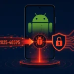 Pantalla de teléfono Android mostrando un bug y un escudo de seguridad.