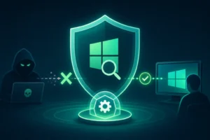 Graphical representation of Windows security against hacking threats.