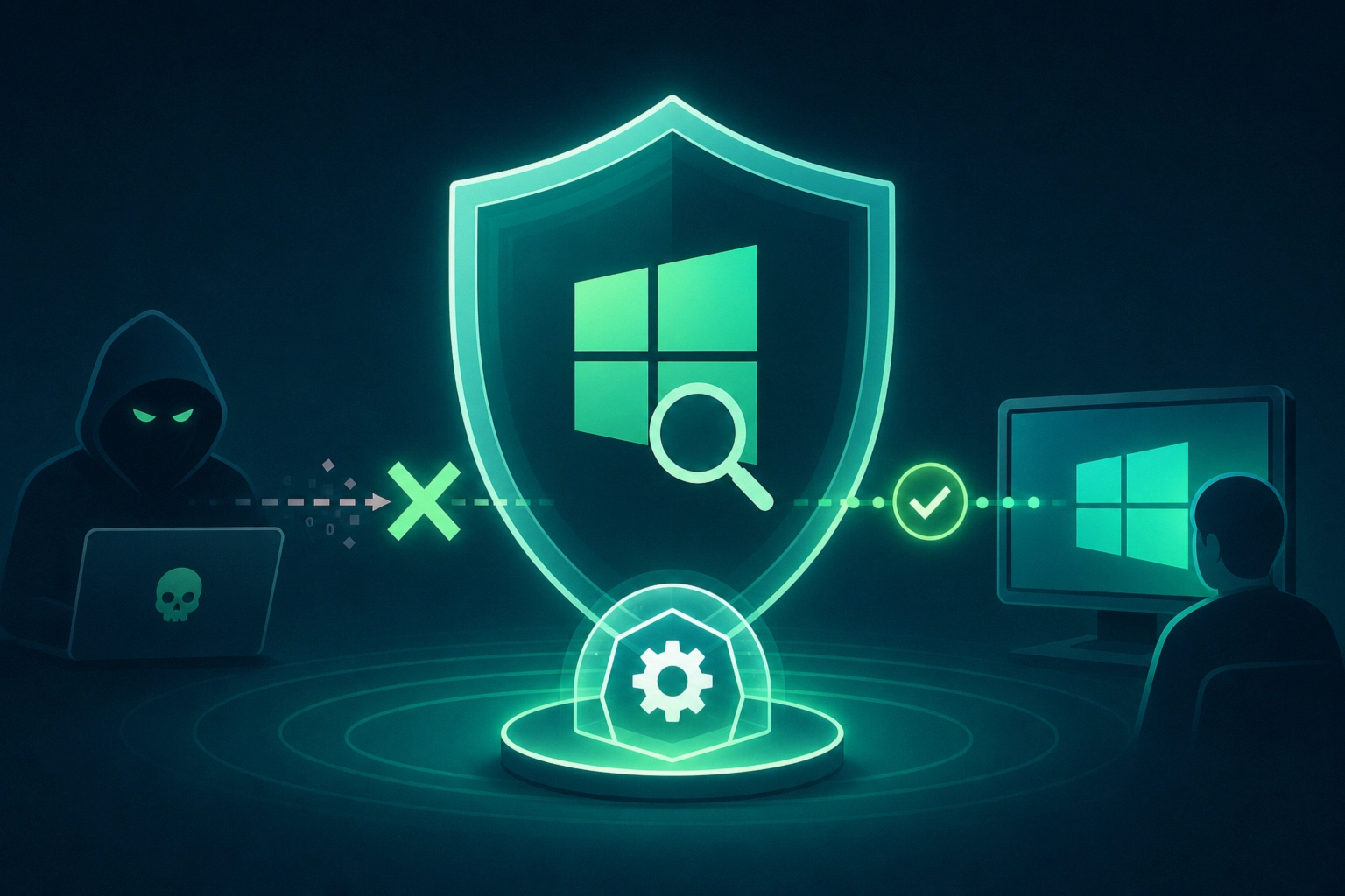 Graphical representation of Windows security against hacking threats.
