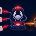 Кибернетическое устройство, обрабатывающее данные и документы с иконками.