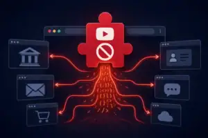 Иконка Adblock для YouTube с потоками данных к различным сервисам.