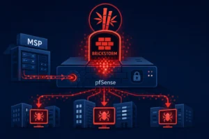 Diagram illustrating the BRICKSTORM backdoor targeting MSPs through pfSense.