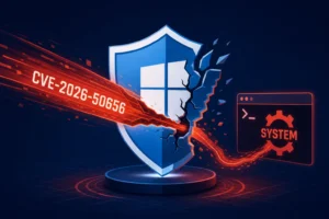 Visual representation of a security flaw in Microsoft Defender, emphasizing CVE-2026-50656.