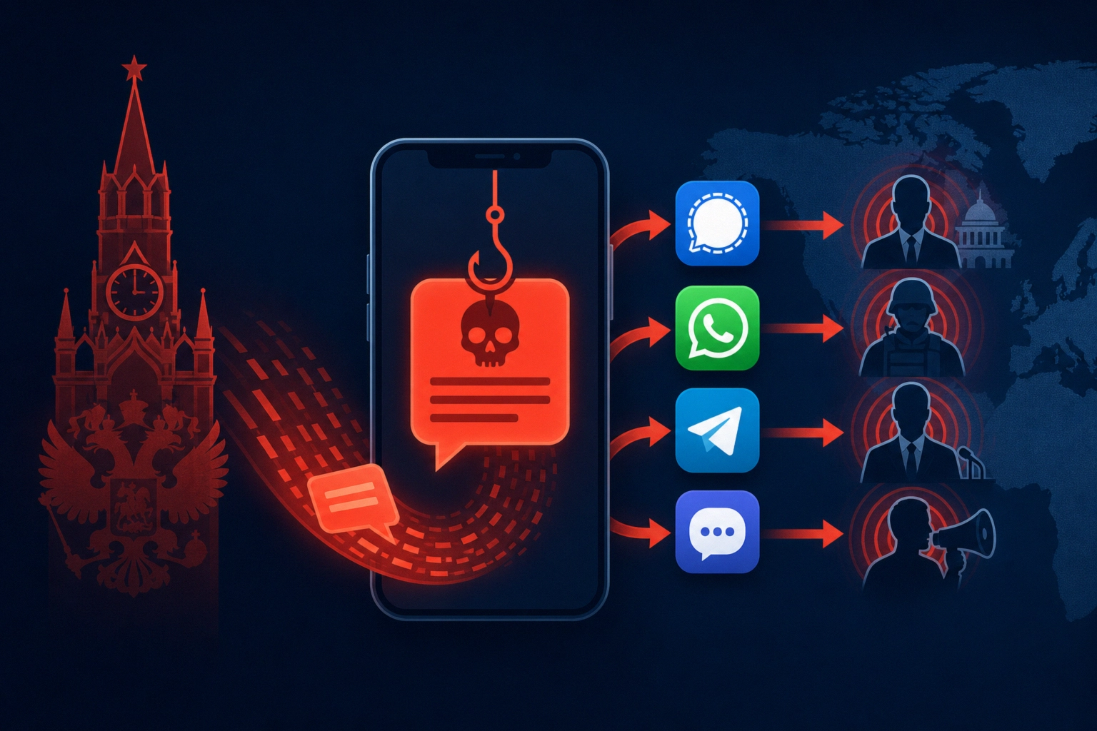 Mobile phone displaying SMS phishing alert amidst icons of messaging apps.