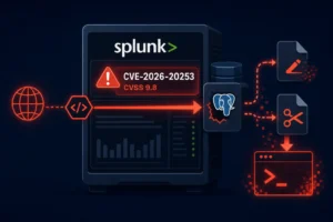 Splunk-Server zeigt wichtige Sicherheitswarnungen und Datenflüsse.