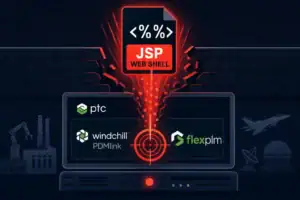 Visualization of a cyber exploit affecting PTC Windchill software.