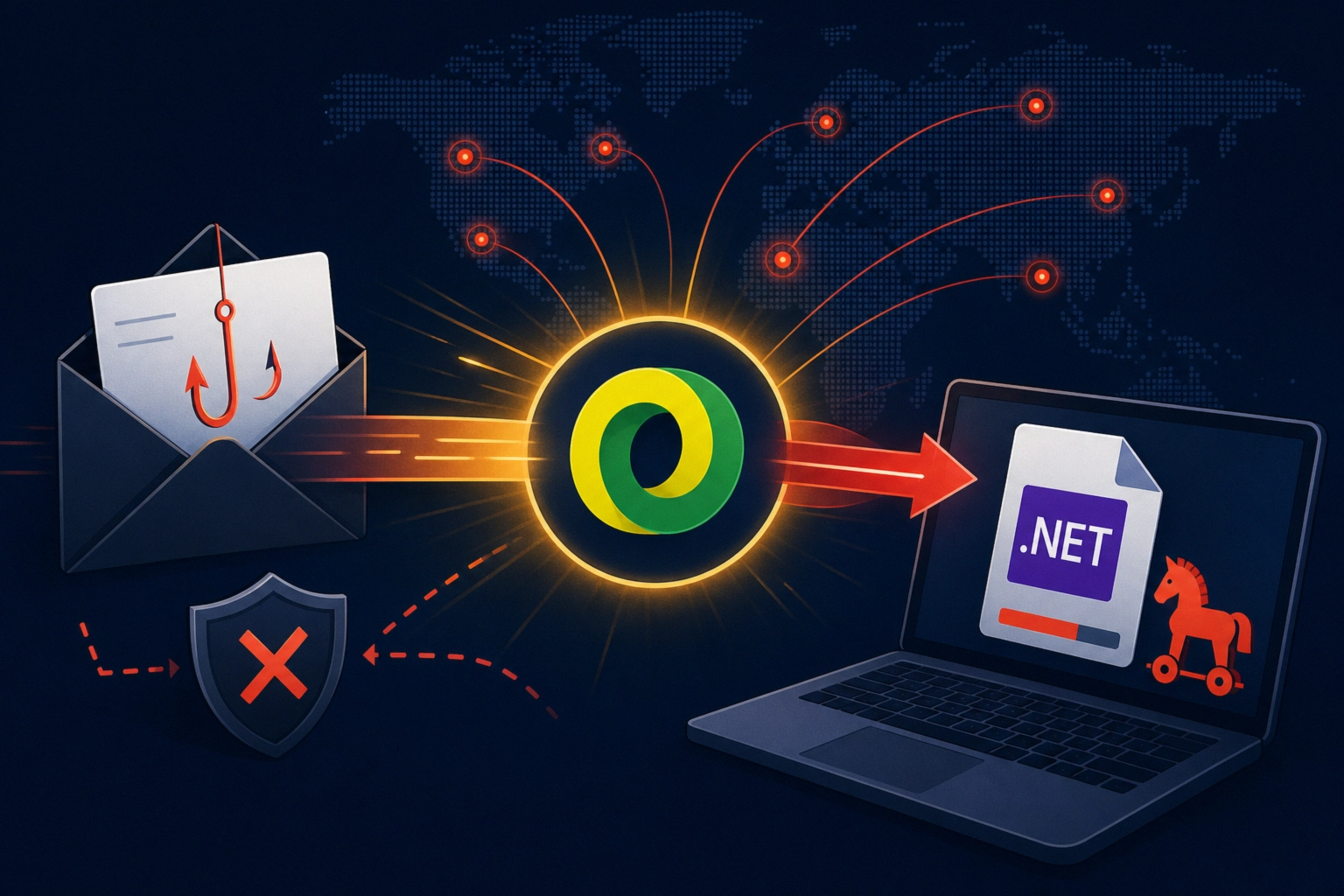Illustration depicting a phishing email targeting users' security.