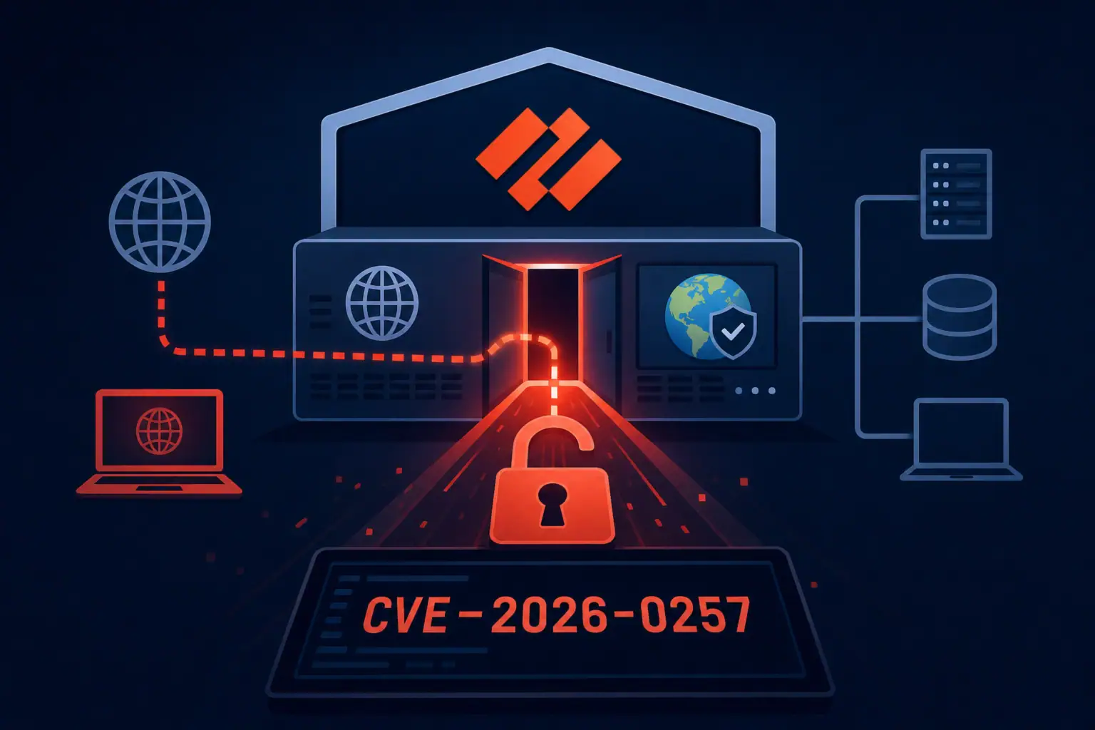 Visualización de un ciberataque relacionado con CVE-2026-0257.