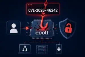 Grafische Darstellung einer Cybersecurity-Schwachstelle im Linux-Kernel.