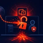 Graphic depicting cybersecurity vulnerabilities with lock and shield icons.