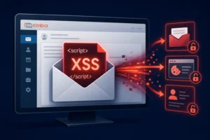 Illustration of a computer screen showcasing XSS vulnerability in an email.