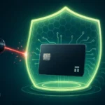 Laser targeting a shielded card, representing security flaws in Tangem Cards.