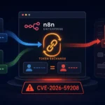 n8n Enterprise token exchange illustration highlighting CVE-2026-59208.