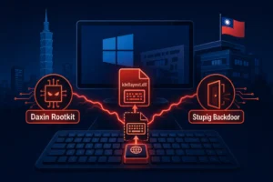 Visual representation of Daxin Rootkit and Stupig Backdoor threats in Taiwan.