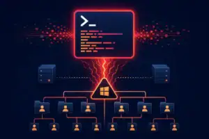 Схематическое представление атаки на AD и AWS, с командной строкой и пользователями.