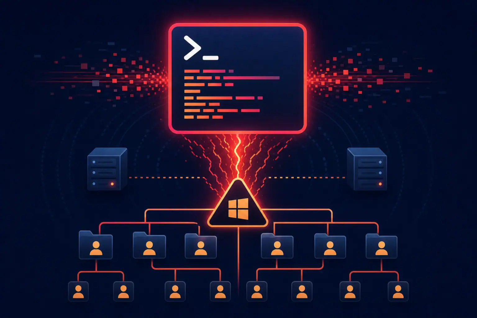 Схематическое представление атаки на AD и AWS, с командной строкой и пользователями.