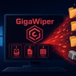 GigaWiper logo with files disappearing from a computer screen.