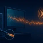 Visual representation of data transmission from a computer to a receiver.