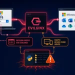 Diagram illustrating Microsoft 365 phishing tactics using Evilginx.