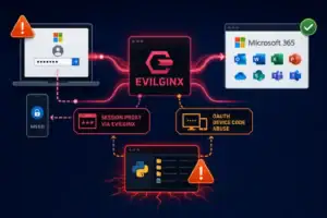 Схематичное представление атаки на Microsoft 365 с использованием Evilginx.