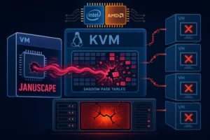 Visual representation of KVM Januscape bug in Linux Kernel highlighting security risks.