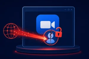 Visual representation of Zoom's security vulnerability and patch announcement.