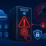 Сервіс ShareFile з сигналом тривоги і людиною у капюшоні в фоновому режимі.