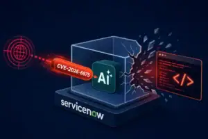 Visual representation of a critical vulnerability in ServiceNow AI Platform.