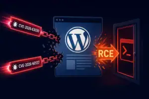 Логотип WordPress з вразливостями CVE на чорному фоні.