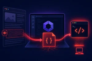 Verbindung zwischen IDE, Code und Datenfluss in technischer Visualisierung.