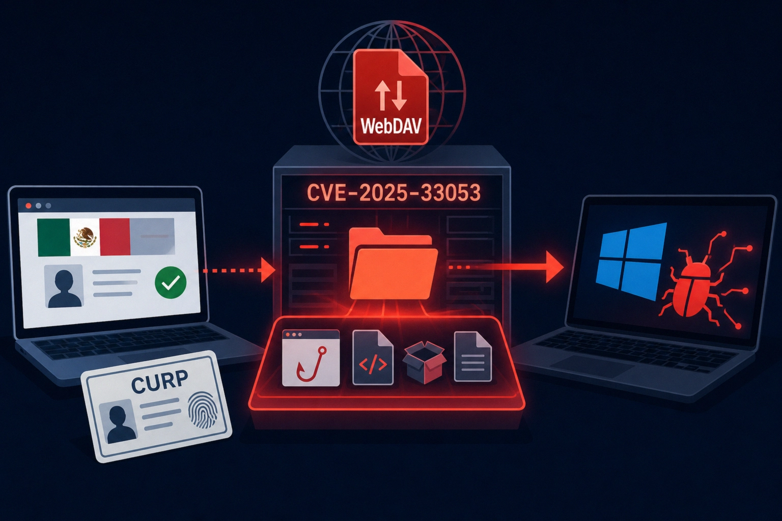 Visual representation of WebDAV malware related to CVE-2025-33053.