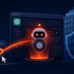 Digital illustration of a chatbot emphasizing cybersecurity concepts.