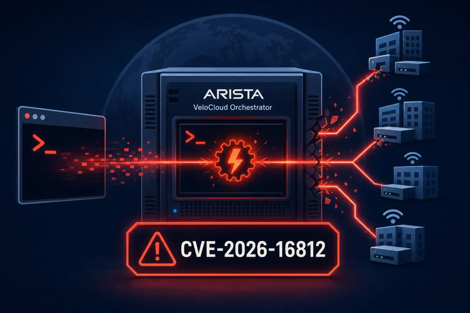 Сервер Arista VeloCloud с пометкой о критической уязвимости CVE-2026-16812.