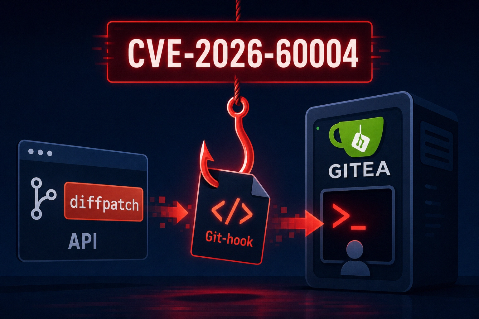 Visual representation of CVE-2026-60004 vulnerability in Gitea.