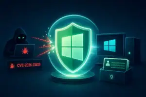 Hacker greift auf Windows-System über Schwachstelle CVE-2026-33825 zu.