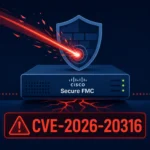 Красный лазер проникает в защитный щит с устройством Cisco Secure FMC.