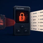 Grafik einer Coldcard Hardware Wallet mit Sicherheitslücke im RNG-Symbol.