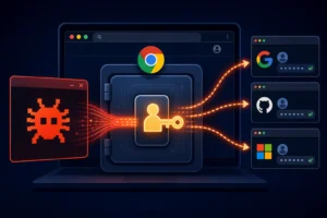 Visual representation of Chrome passkey exploitation risks on Windows.