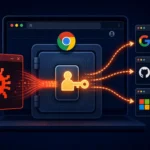Символизированный доступ к аккаунтам через браузер Chrome с риском взлома.