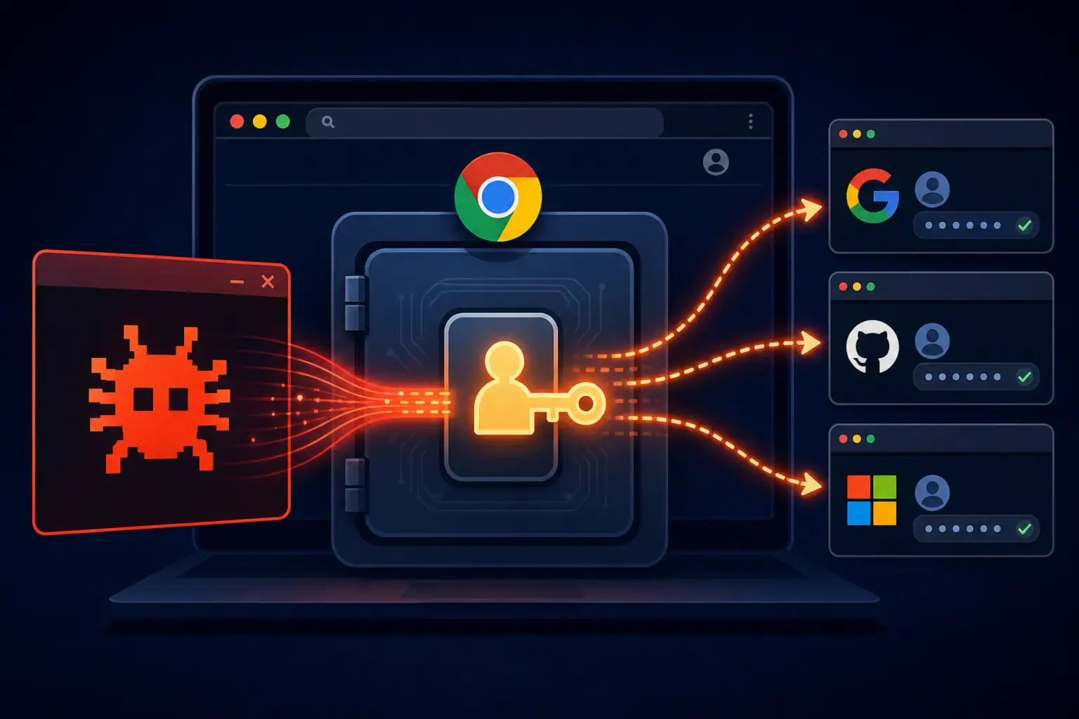 Gráfico de acceso a cuentas y riesgos de seguridad en Chrome.