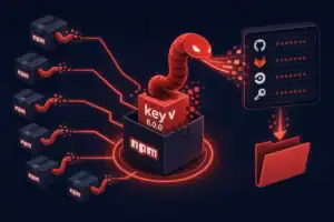 Rote Kreatur interagiert mit NPM-Paketen und entzieht Daten.