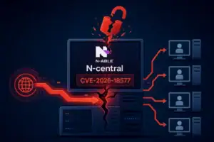 Графическое изображение, показывающее уязвимость N-able N-central и взлом системы.