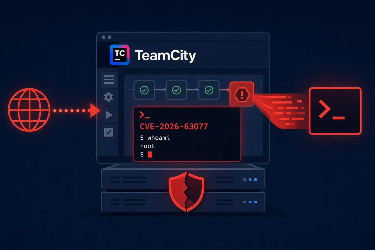 Interfaz de TeamCity resaltando la vulnerabilidad CVE-2026-63077.