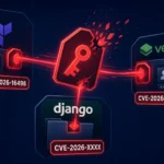 Уязвимости в HashiCorp, Veeam и Django, графическое представление в красных тонах.