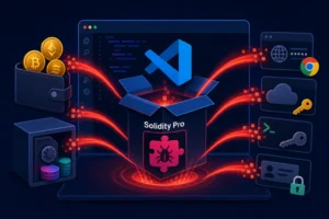 Malicious VS Code extension 'Solidity Pro' depicted stealing crypto assets.