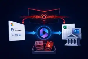 Grafische Darstellung von Phishing-Angriffe auf Microsoft 365 Finanzdaten.