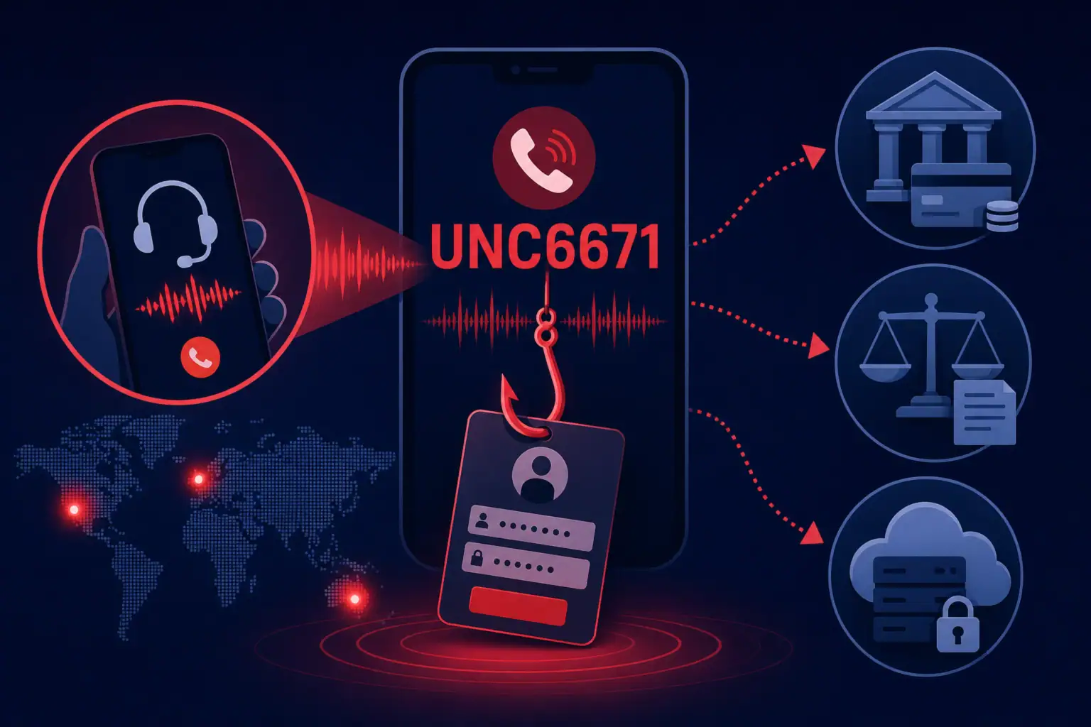 Схема атак UNC6671 с использованием vishing для кражи данных.